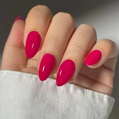 24 Pieces Solid Color Rose Red Fake Nails Wearing Nail Removable Nail Piece European and American Nail Piece Short Almond Nail Patch
