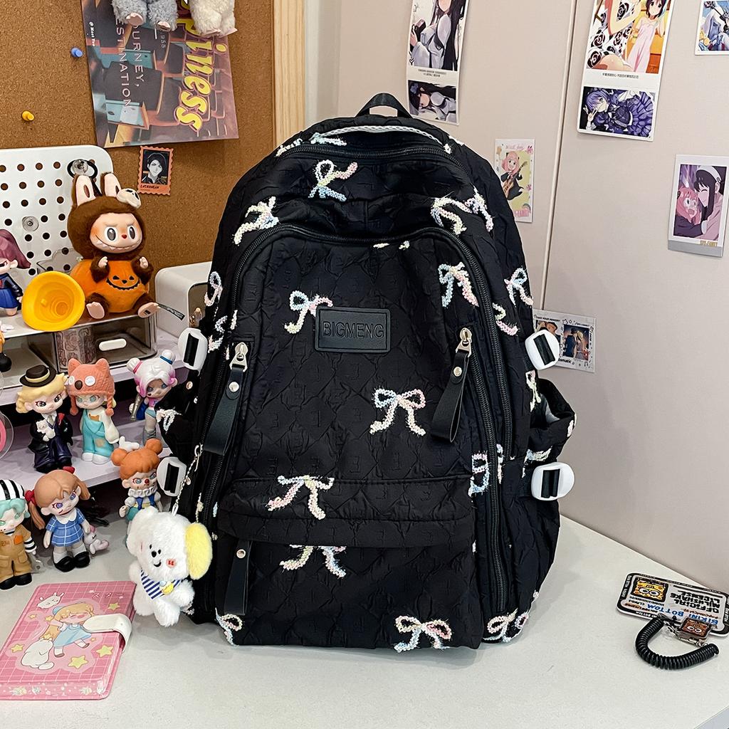Small fresh schoolbag female cute college student backpack high value bow junior high school student versatile large capacity backpack