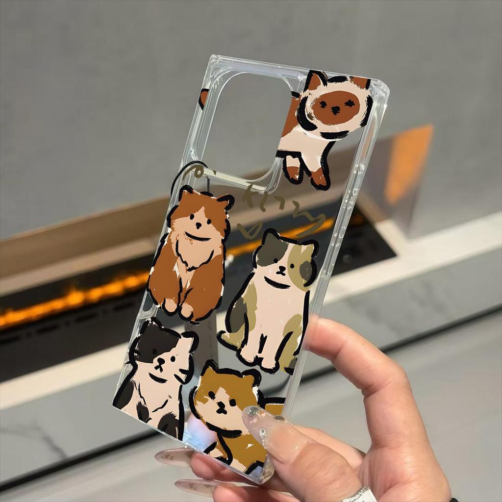 Square Back Tube Protection Clear Case For iPhone 11 15 Plus 16 ProMax 12 13 14 Pro Max Anti-Oxygen,Cartoon Cat Pattern Casing