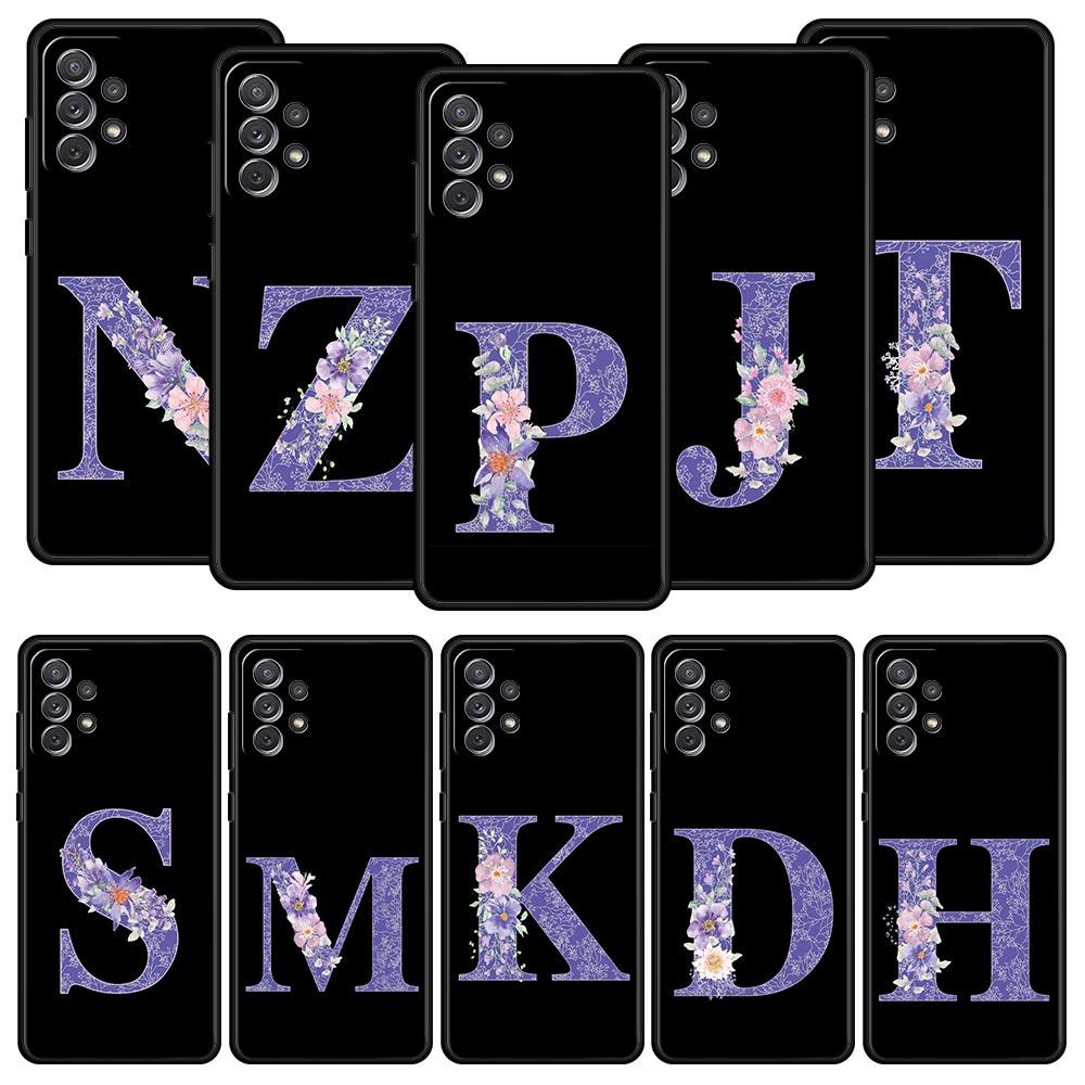 Letters Purple Flower Phone Case For Samsung Galaxy A17 A07 A55 A35 A25 A15 A05 A33 5G A31 A23 A21s A13 A41 A73 A53 A51 A71Cover