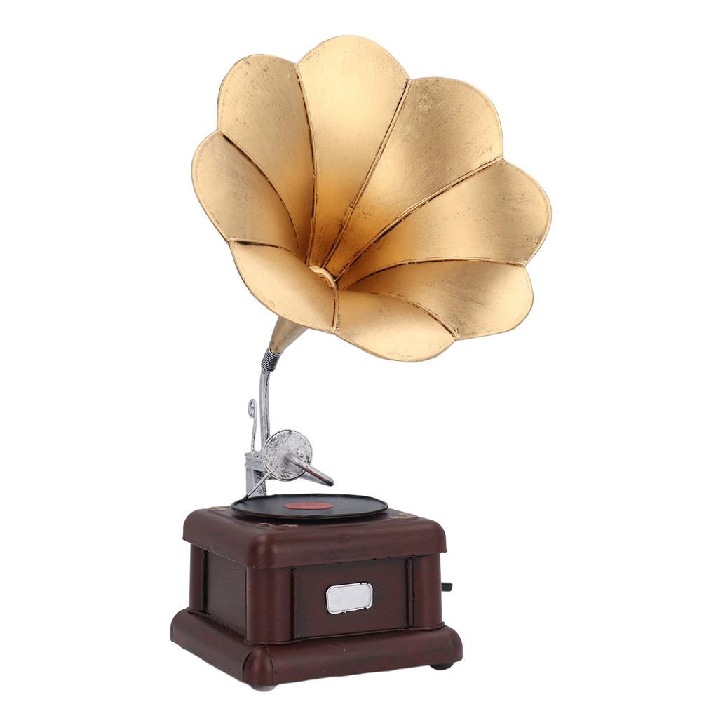 Vintage Phonograph European Ornaments Gramophone Decorative Iron Record Player Model Crafts for Home, Size 17x22x30cm, Material