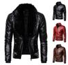 Autumn and Winter New Men's Punk Detachable Fur Collar Rivet Motorcycle Leather Jacket