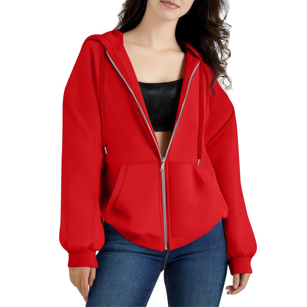 Women's Zipper Hoodie Long Sleeve Sports Jacket Pocket Clothing Fashion Apparel