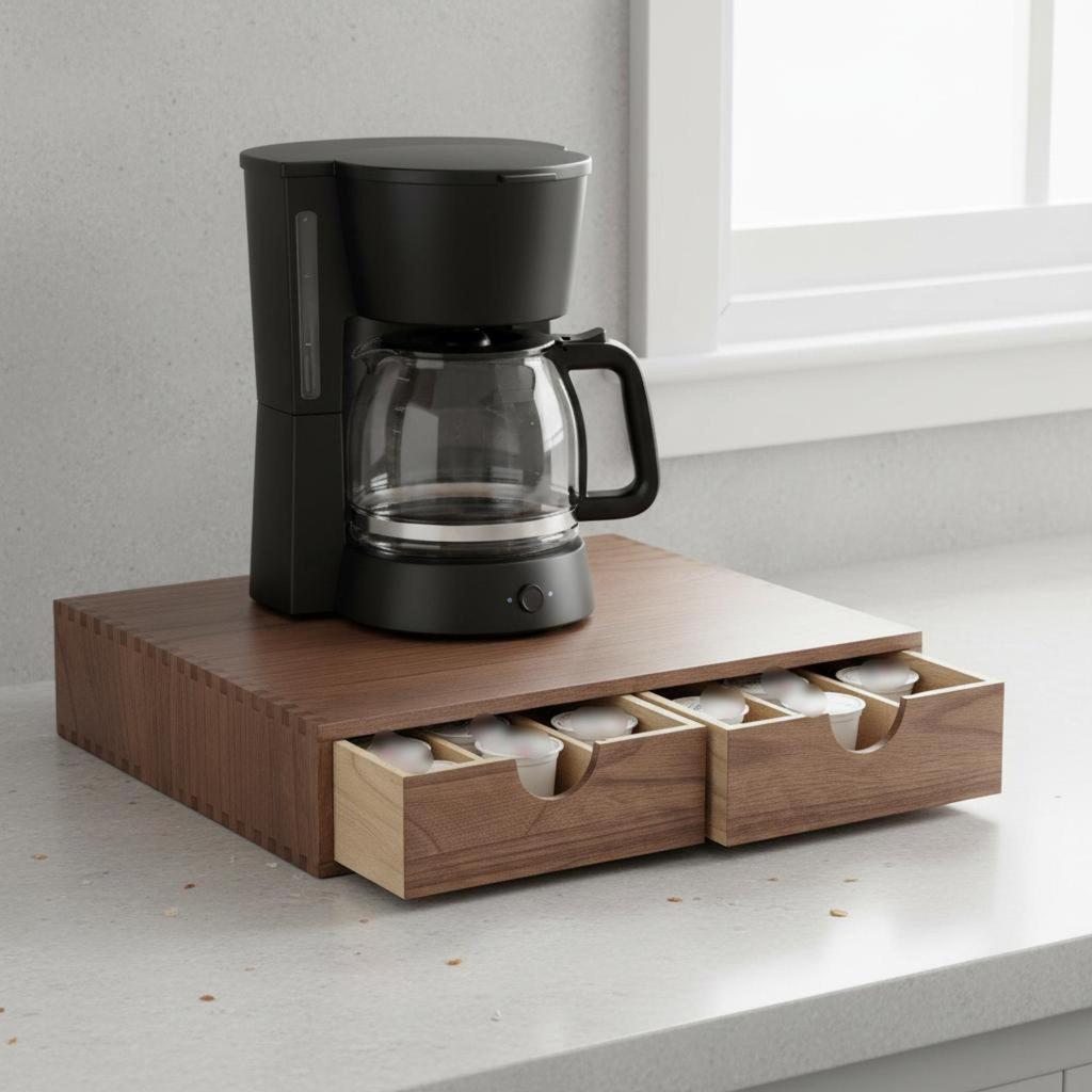 Brew Capsule Drawer Natural Wood Coffee Desktop Tidy