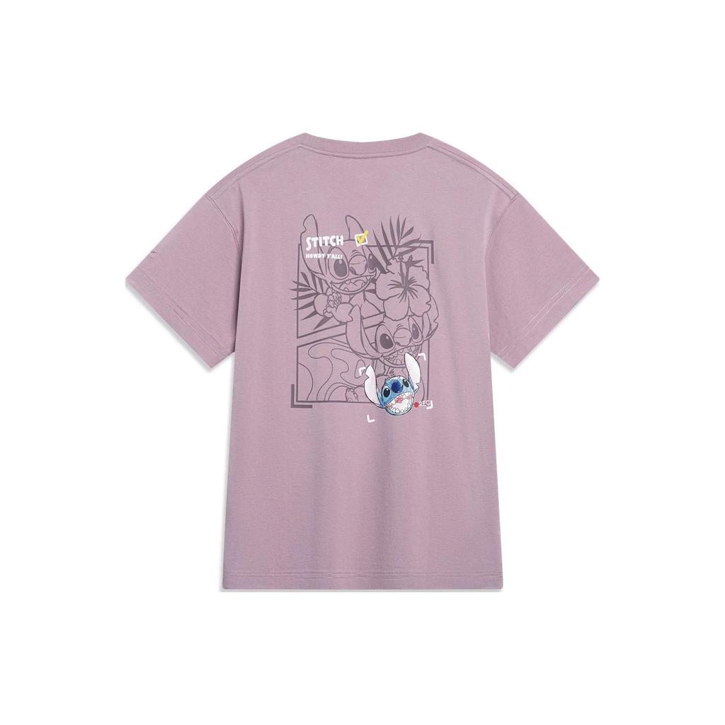 Li Ning X Disney T Shirts Women's Mystic Purple Crew Neck Moderate Straight Fit AHST500-3