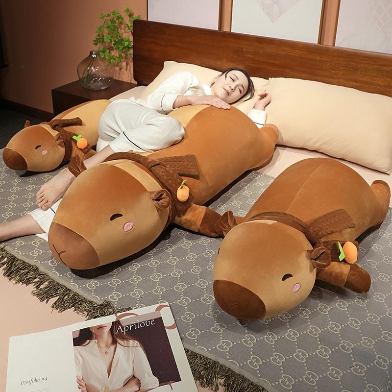 Practical Home Decor Unisex Brown Giant Cute Big Capybara Plush Toy Stuffed Fruit Oranges Scarf Decor Capibara Nap Sleeping Throw Pillow Hug Cushion Kids Gift