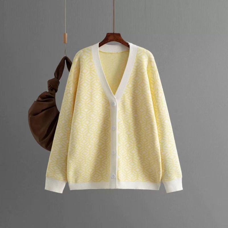 Fashion Wind Knitting Cardigan V Neck Loose-Fitting Long Sleeve Sweater Cardigan Knitted V-neck Sweater