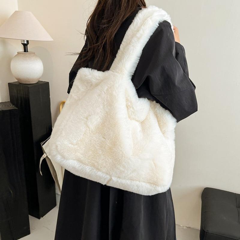 Autumn and Winter Cute Furry Shoulder Bag New Fashion Portable Tote Bag Large Capacity Lazy Wind Plush Bag