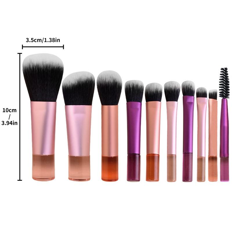 10 Mini Makeup Brush Set Crystal Handle Pink Purple Bag Travel Portable Concealer Loose Powder Brush