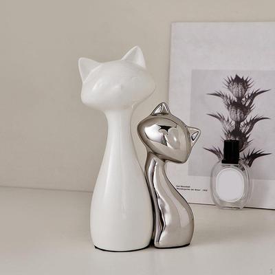 2x Kočičí socha Zvířecí socha Porcelánová figurka pro domácí dekoraci Umělecké dílo Stolní ozdoba