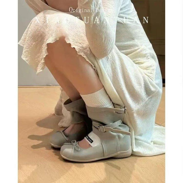 

Inner height-increasing cool boots women s 2025 new summer outer wear short trouser boots versatile ballet Mary Jane single shoes 40 серый