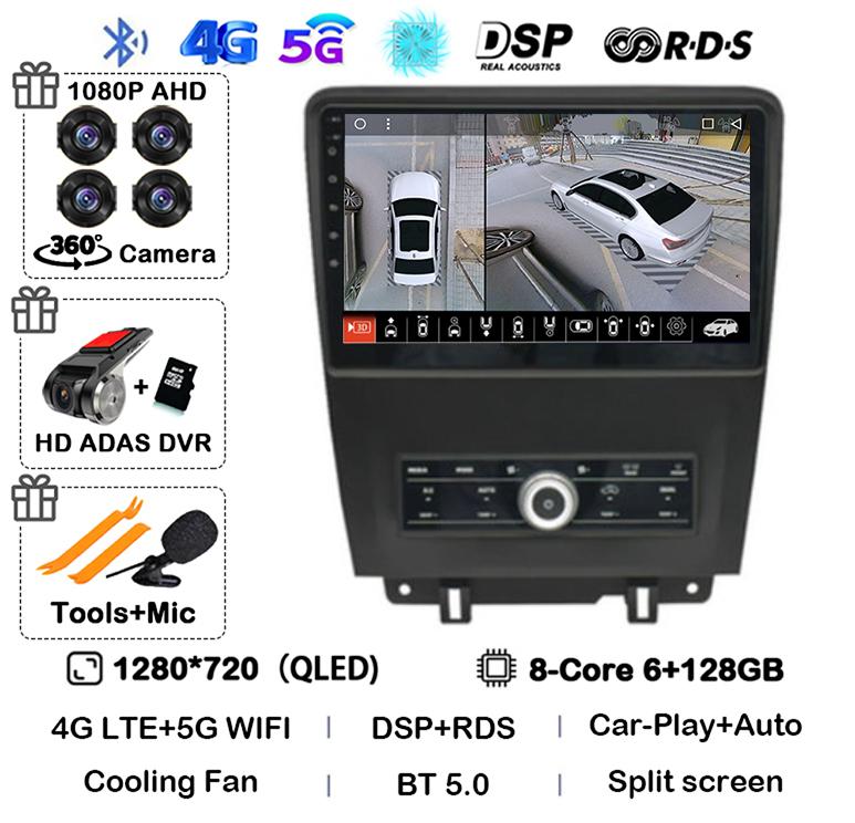 Android 14 WIFI+4G Carplay Auto For Ford Mustang 2010 2011 2012 2013 2014 Car Radio Multimedia GPS Navi Player 360 Camera Stereo