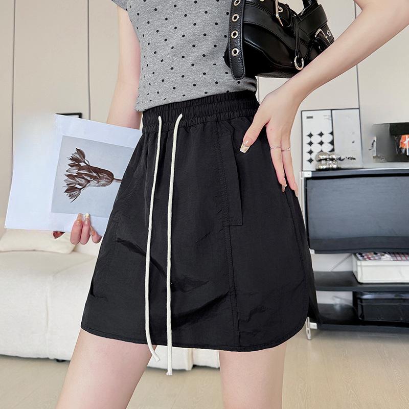 

Летняя новая юбка с высокой талией и тонкая, непросвечивающая, свободная юбка А-силуэта в стиле Spice Girl XL чёрный