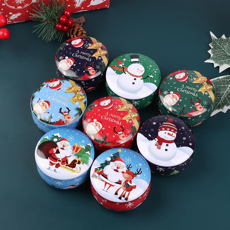 1Pcs Christmas Metal Tin Jars Coffee Tea Spice Candy Jewelry Storage Case Candle Making Containers Decorations Boxes