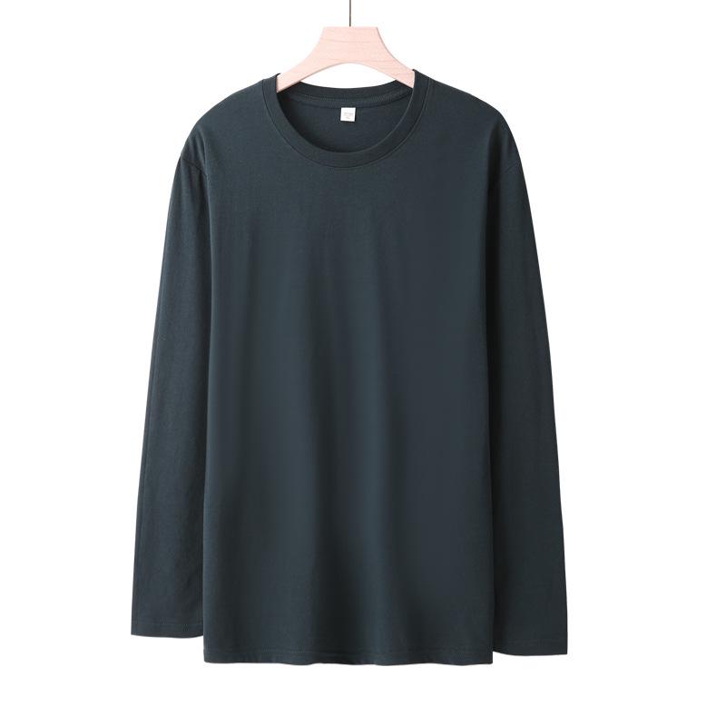 Men's Plus Size Crew Neck Long Sleeve Combed Cotton T-shirt - Solid Color, Spring/Autumn Style