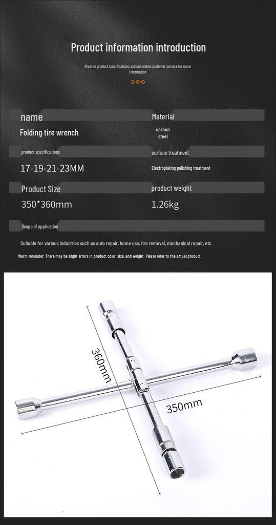 Folding Hexagonal Tire Wrench: Multi-functional Cross Socket Tool for Easy Tire Change
