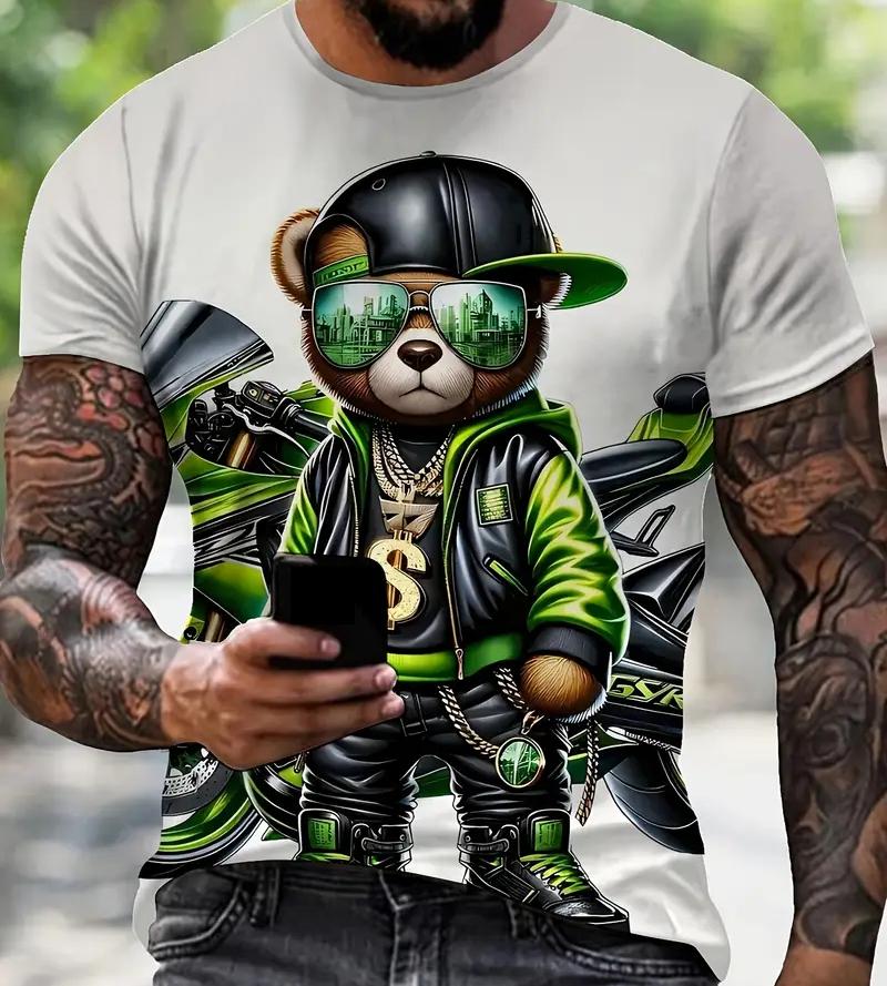 Summer Men's 3D Printed Bear T-Shirt Short Sleeve Breathable Outdoor Hundred Large Oversize Loose Men's Short Sleeve Tops Tees