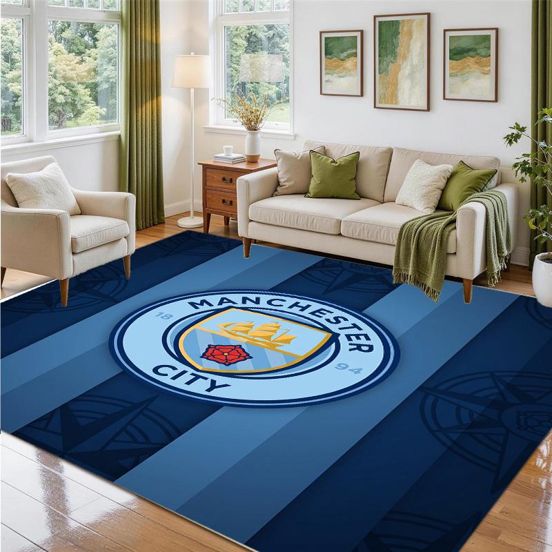 Manchester City Design Crystal Velvet Rug Soft Decorative Mat for Bedroom Entrance