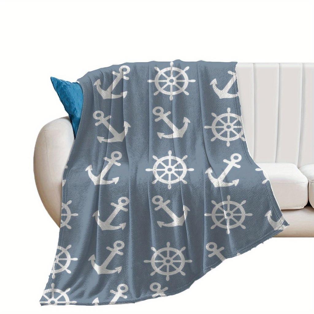 Ship Rudder Print Blanket Soft Fleece Flannel Lightweight Nautical Blanket Cozy Warm Plush Throw Blanket Sofa Couch Chair Decor