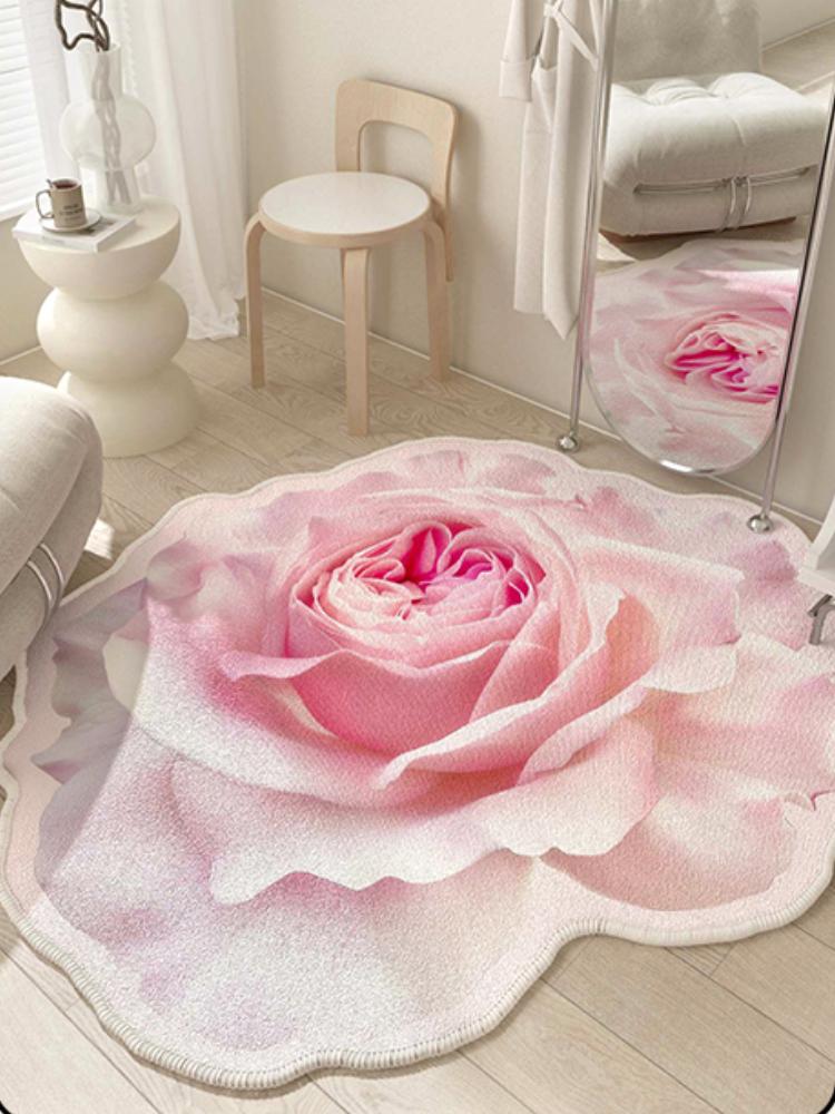 Französische Stil Wohnzimmer Dekoration Blumen Teppich Leichter Luxus Spiegel Bodenmatte Mädchenhafter Teppich für Schlafzimmer Zuhause Unregelmäßige Form Teppich