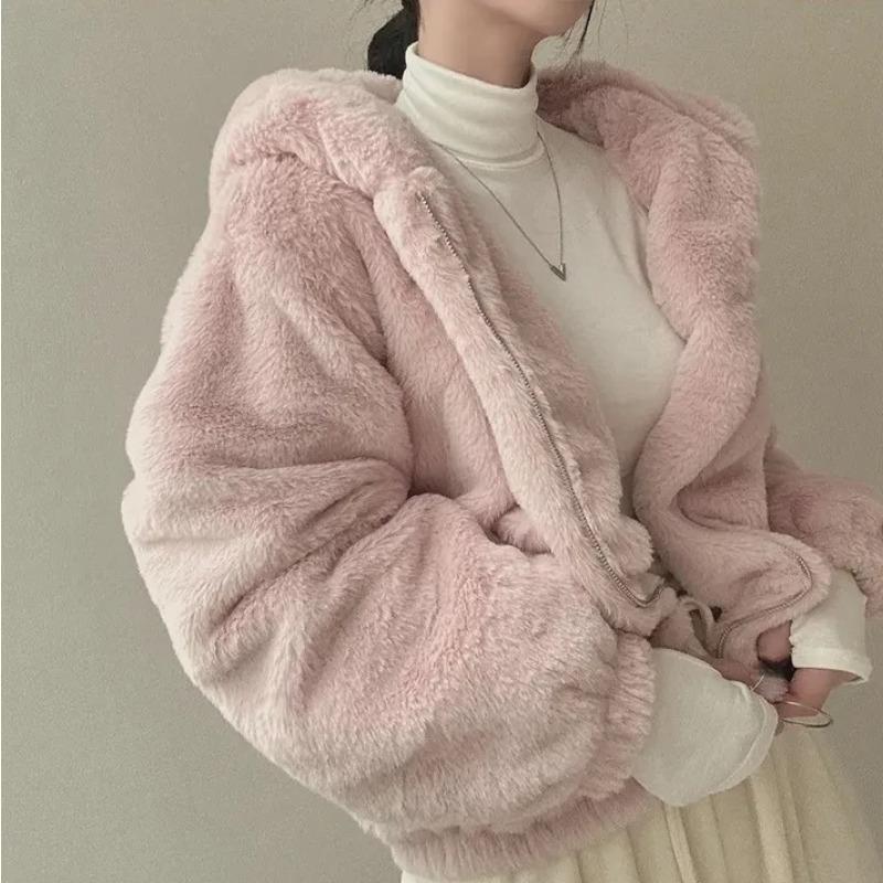 Kapuzenjacke mit lockerem Abschnitt für Damen, lässig, für Herbst und Winter, gepolstert, verdickter Reißverschluss, warmer Pullover