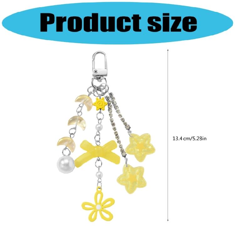 Unique Moon Star Rhinestones Bowknot Keychain Safe Resin Jewelry Decoration Charm For Bags Keys Organiser