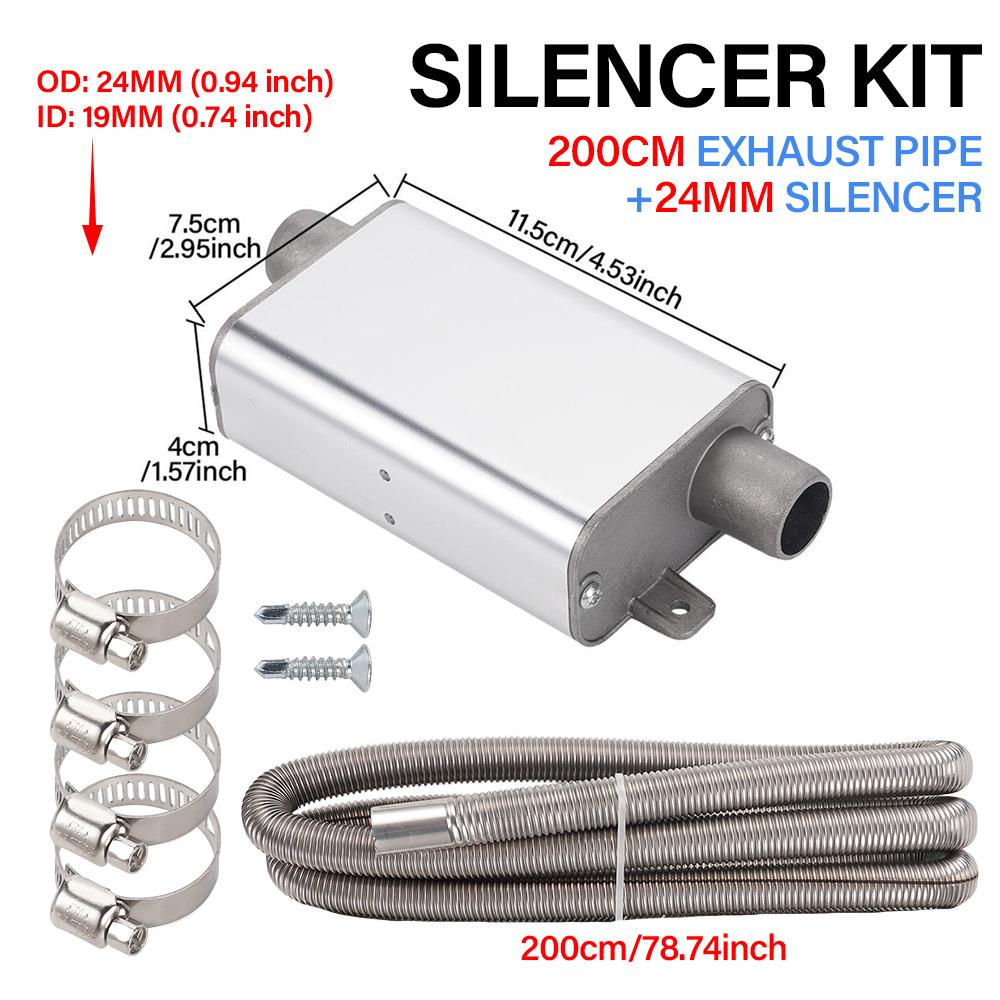 24mm Parking Heater Exhaust Muffler Kit with Stainless Steel Exhaust Pipe Universal for RV Truck Marine Keeps The Air Fresh