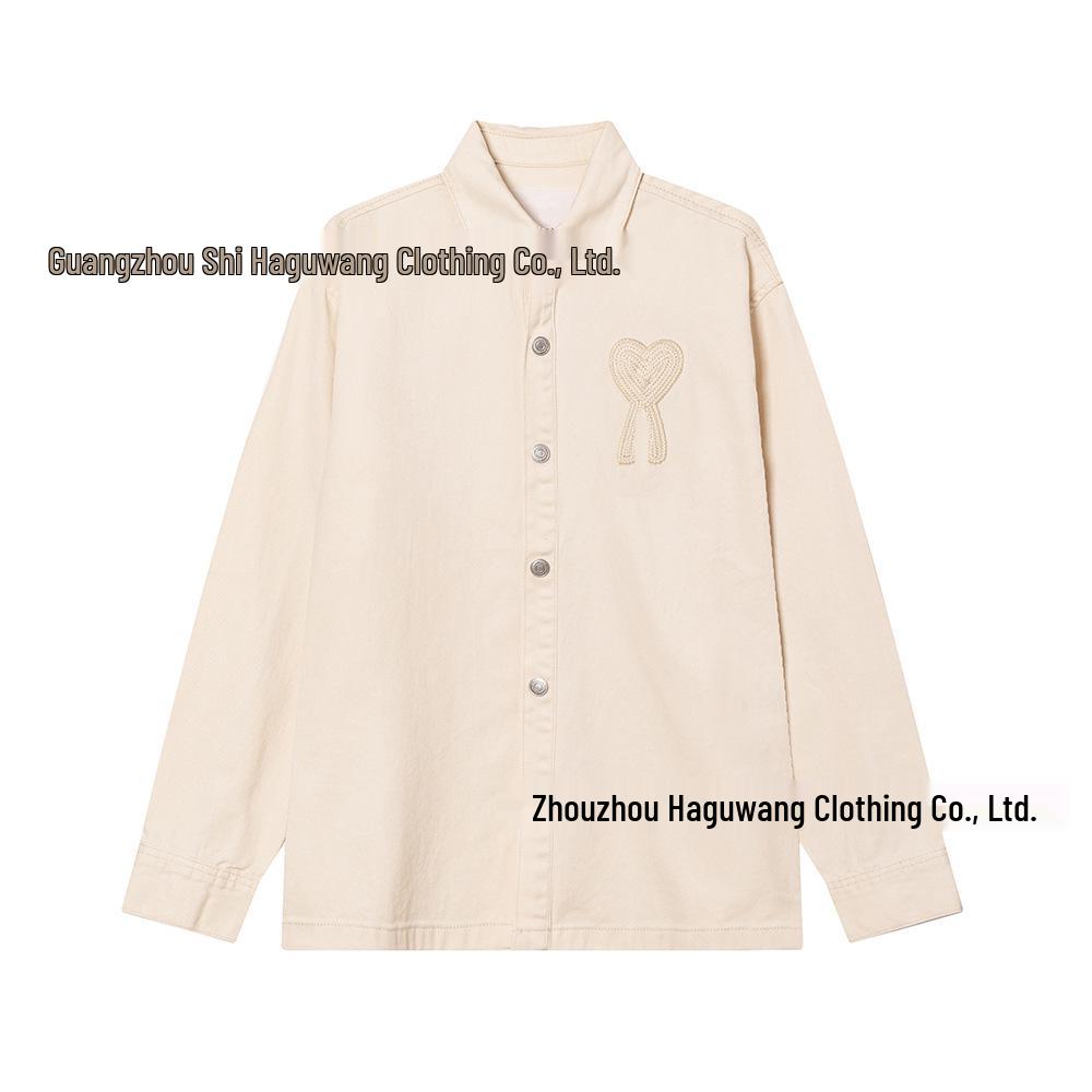 AMI CLAMS 25 Wiosna/Jesień Dżinsowa Kurtka z Haftowanym Sercem - Unisex Luźny Krój Codzienna