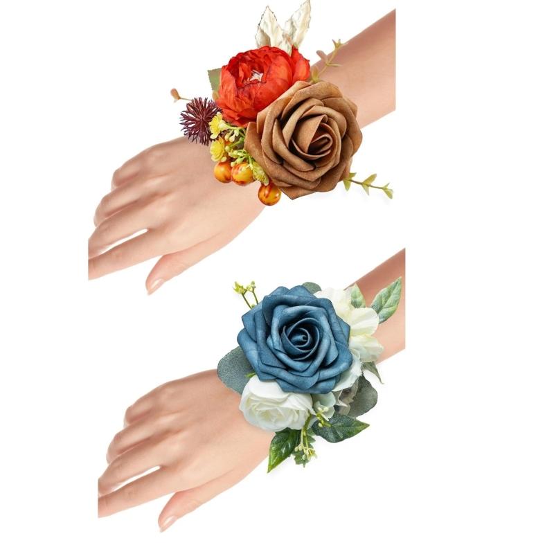 Elegant Wrist Flower For Bride Bridesmaid Fabric Artificial Rose Wrist Corsage Wedding Accessory Formal Event Decoration