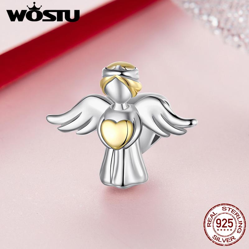 WOSTU 925 Silver Family Jewelry Series Mother & Daughter Charm Sister Beads Angel Guardian Pendant Fit DIY Bracelet NEW