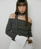 LUCIR ZU Layered Shirt Off Shoulder Top (Charcoal)