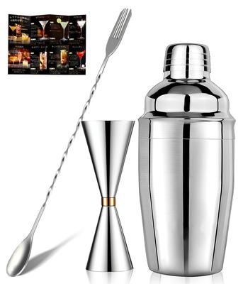 YUXIKIS 3-delat cocktailshaker-set: Inkluderar en 350 ml cocktailshaker, en 30-45 ml mätkopp och en 26 cm barsked. Inkluderar en komplett cocktailguide