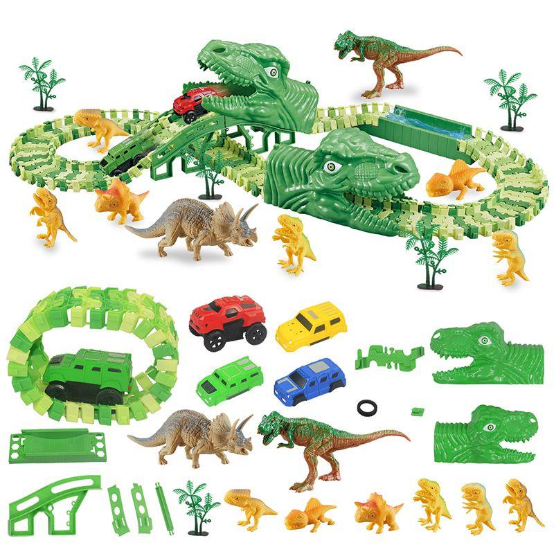 165pcs Electric Dinosaur Rail Car Track Racing Toy Set Bend Flexible Race Track