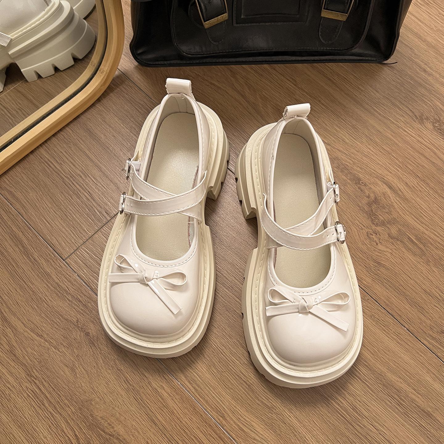 

White French retro thick-soled light-mouth thick-heeled single shoes for women s 2025 new summer skirt JK Mary Jane shoes 40 бежевый