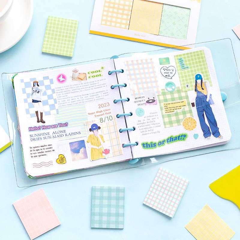 Romantic Plaid Sticky Notes: Korean Style Tearable Square Markers in 8 Designs