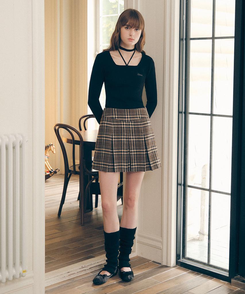 Lora Lora Check Pleats Mini Skirt Gray