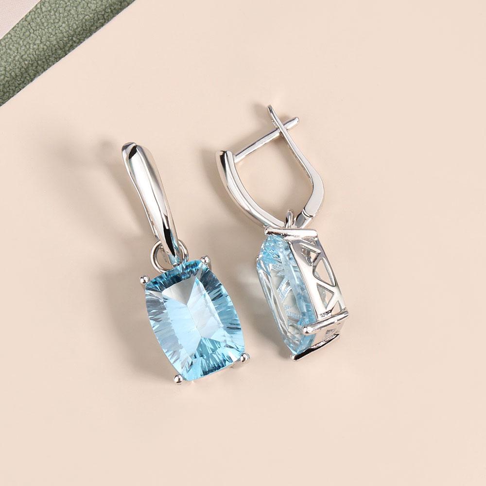 Real Sky Blue Topaz Earrings Special Cut Natural Gemstone Fine Jewelry for Women Earring 925 Sterling Silver