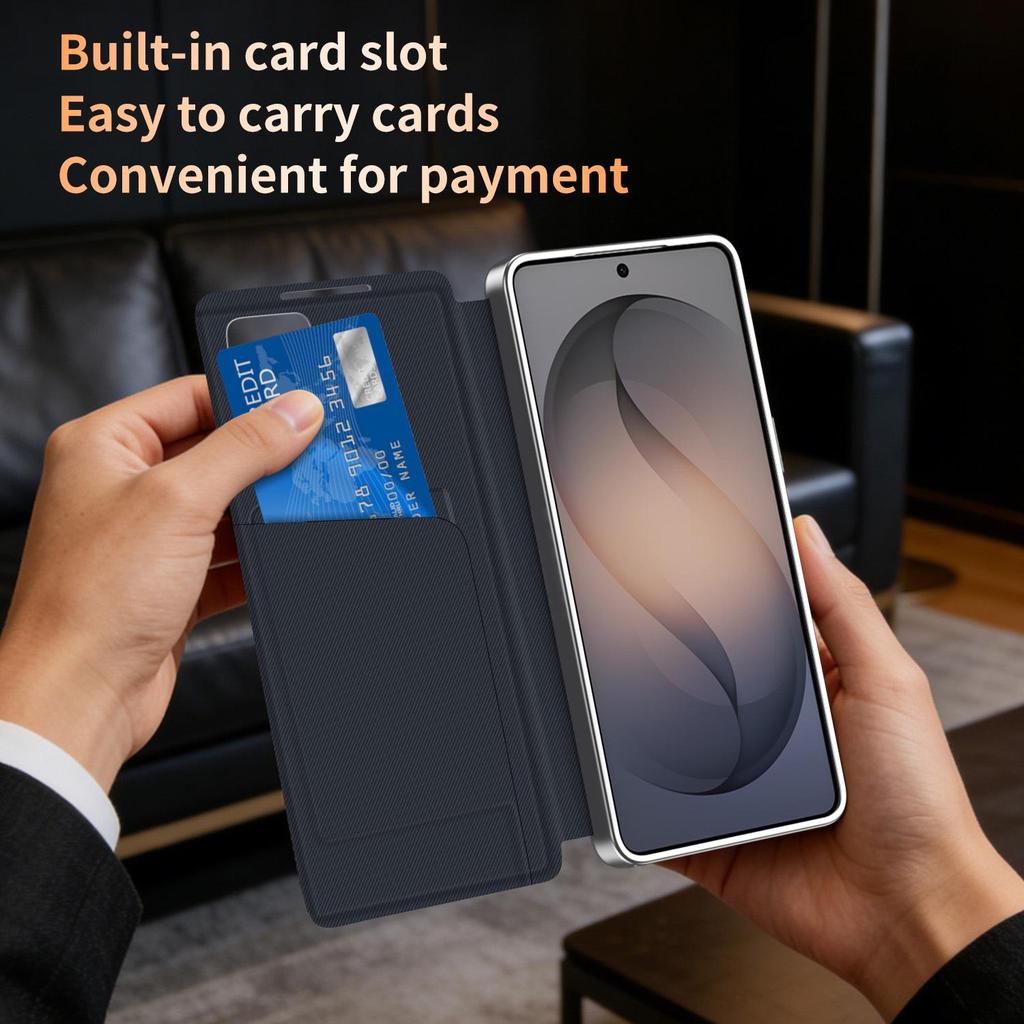 Samsung Galaxy A57 Leather Flip Case with Smart Window & Card Slot, Iridescent & Anti-Fall Design.