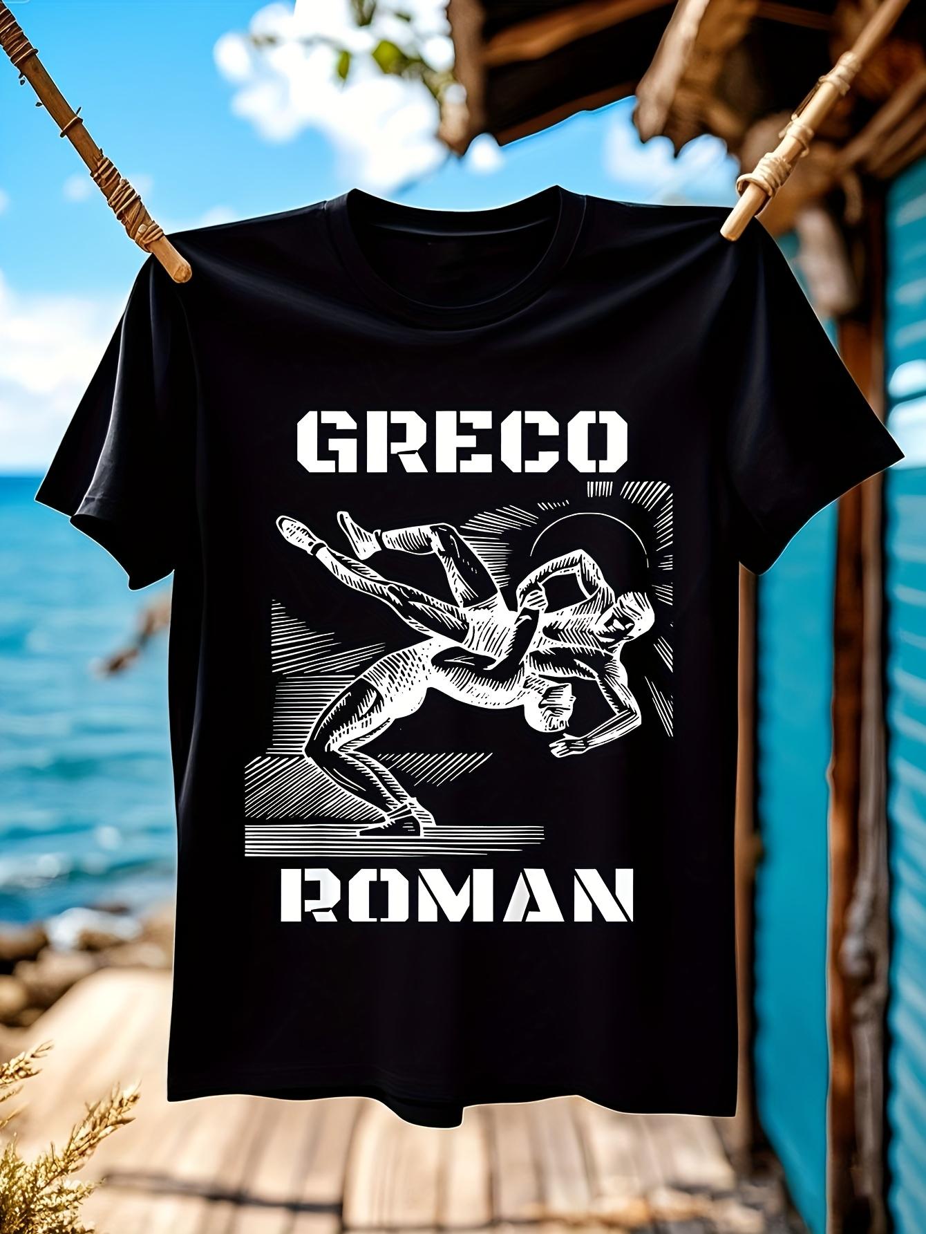 Greco Roman Wrestling Tshirt - Black with White Wrestling... M