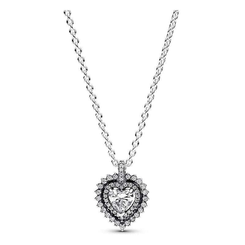 Pandora Double Ring Design 925 Silver Necklace Women necklace 393099C01 Shopping Bag
