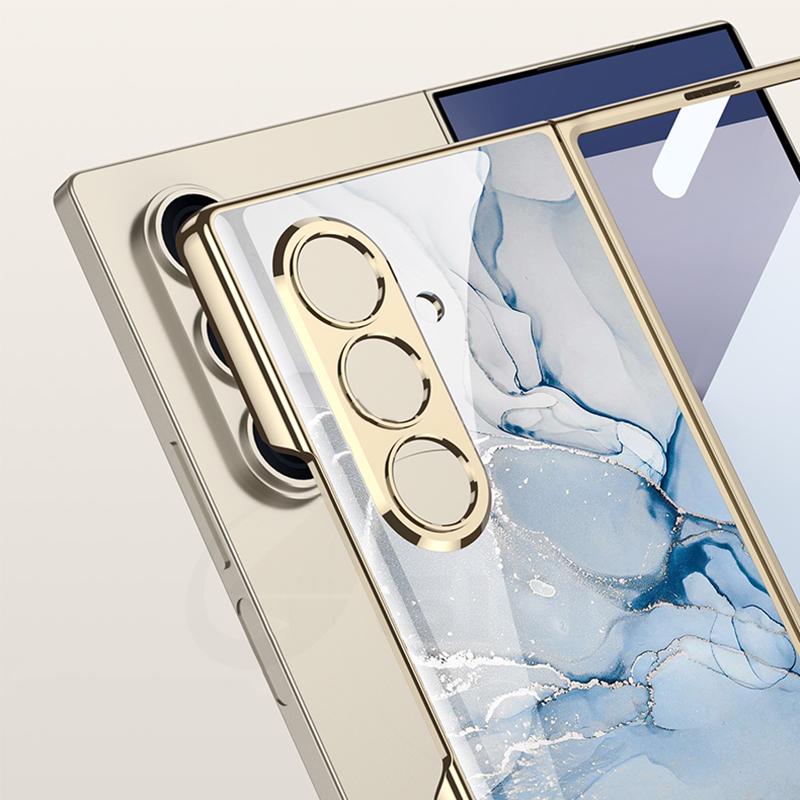 Luxury Plating Painted Glass Case for Samsung Galaxy Z Fold 7 6 Back Screen Glass Protective Cover for Galaxy Z Fold7 Case
