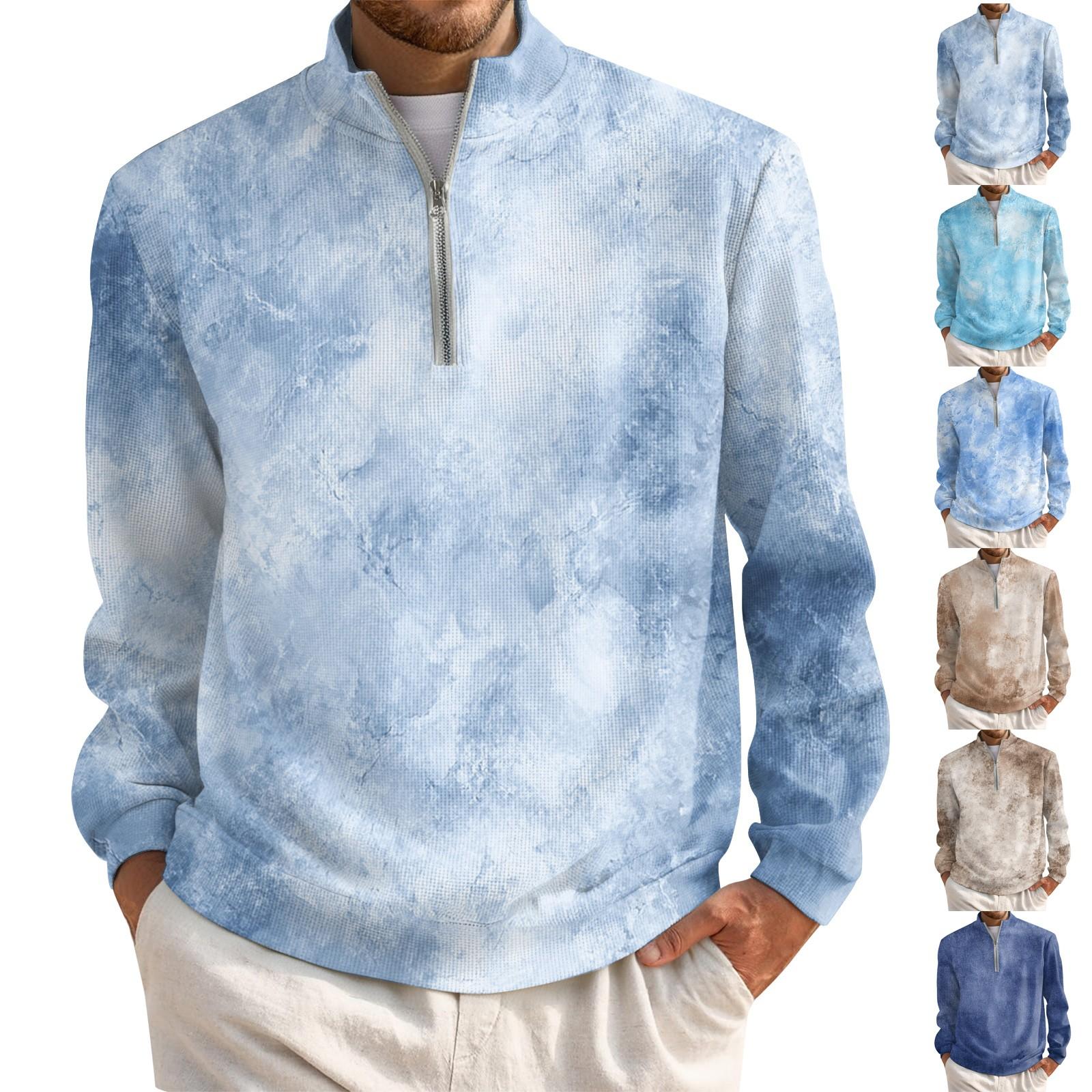 

Men s Short Zip Pullover Turtleneck Long Sleeve Top XL небо синє кольору