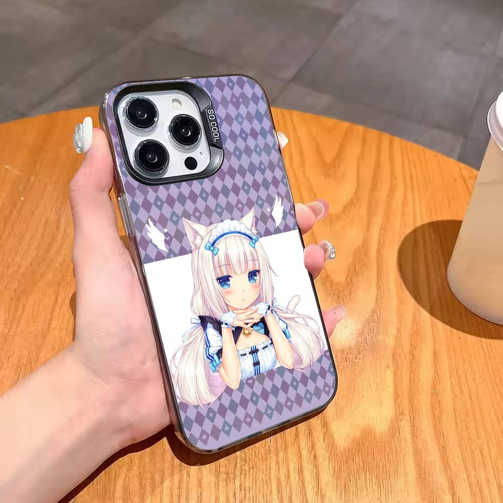 N-Nekopara girls Game Phone Case For iPhone17,16,15,14,13,12,11,Pro,MAX Gray Matte Silicone Black Cover