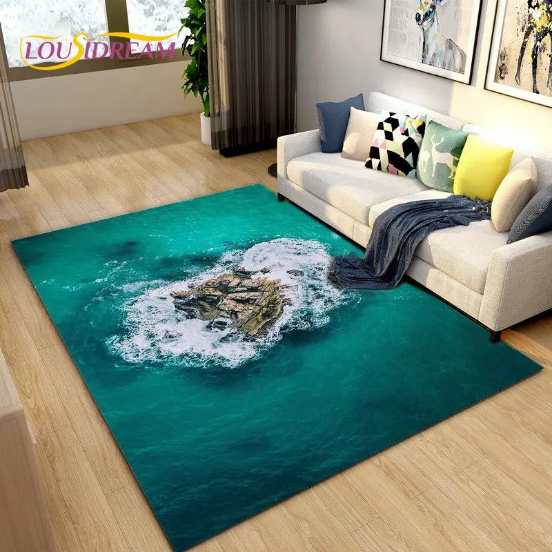 3D Ocean Seawater Beach Water Scenery Area Rug,Carpet Rug for Living Room Bedroom Sofa Doormat Decoration,Kid Non-slip Floor Mat