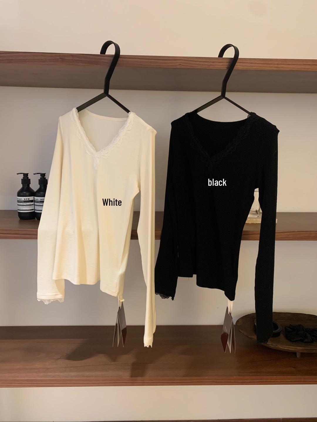 2025 Autumn Petite V-neck Long-sleeved Women s T-shirt Medium белый