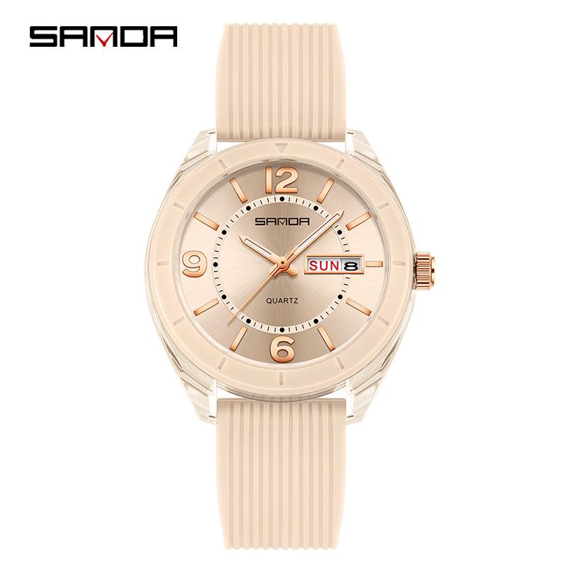 Sanda Unisex Thin Quartz Sports Watch: Silent, Waterproof, Dual Calendar, Luminous