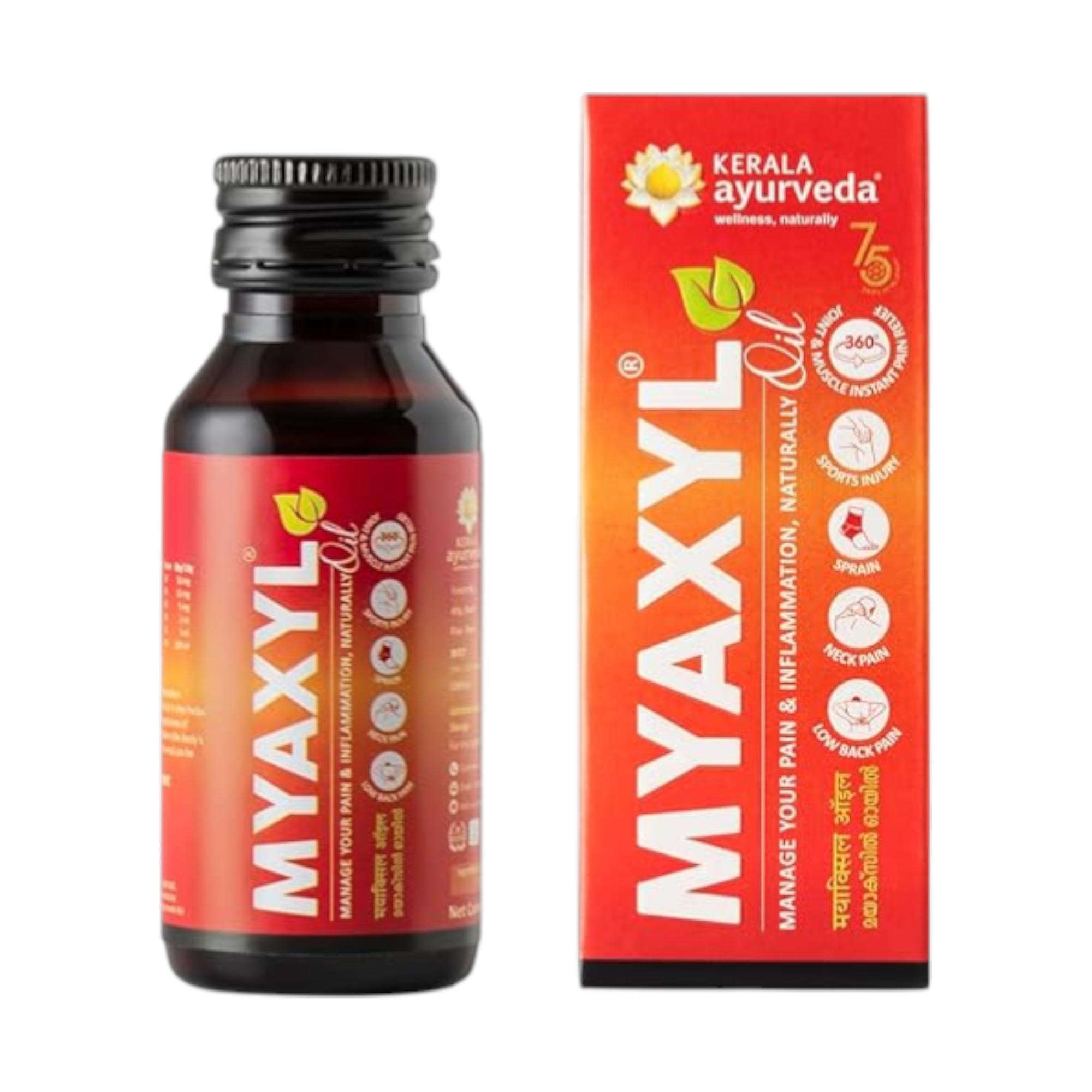 Керала Аюрведа Масло Myaxyl 60 мл Упаковка 1 шт. | Быстро впитывающееся аюрведическое средство для снятия боли в спине, коленях, суставах, мышцах
