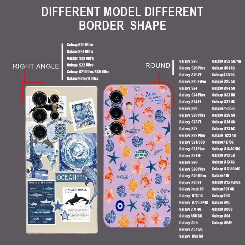 Shark Ocean Fish Print Case For Samsung Galaxy S26 S25 Ultra S24 S23 S22 Plus S21 FE A15 A16 A17 A35 A36 A54 A55 A56 5G Soft Cover