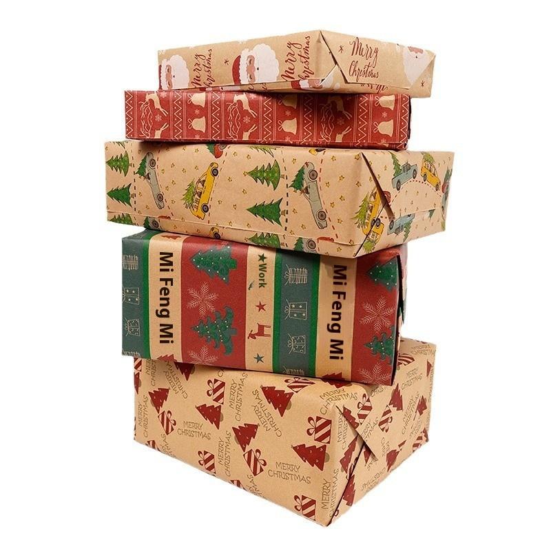 1Pcs Festive Kraft Paper With Snowflake Tree And Patterns Ornament Ideal For Holiday Gift Wrapping Christmas Wrapping Paper Roll