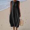 Women's Fashion Casual Sleeveless Round Neck Solid Color Elegant Temperament Dress